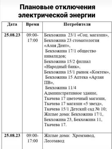 Где 25 августа отключат электричество в Павлодаре?