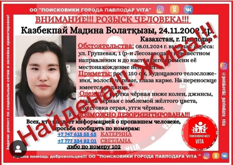Пропавшую 8 января жительницу Павлодара нашли живой